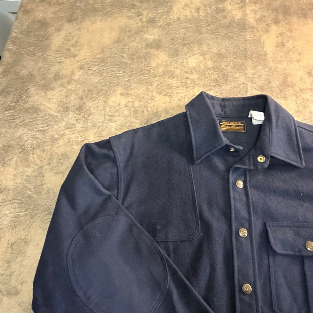 Eddie Bauer Chamois Shirt Mens L Black Elbow Patch Padded Sportsman Shooting - Picture 2 of 9